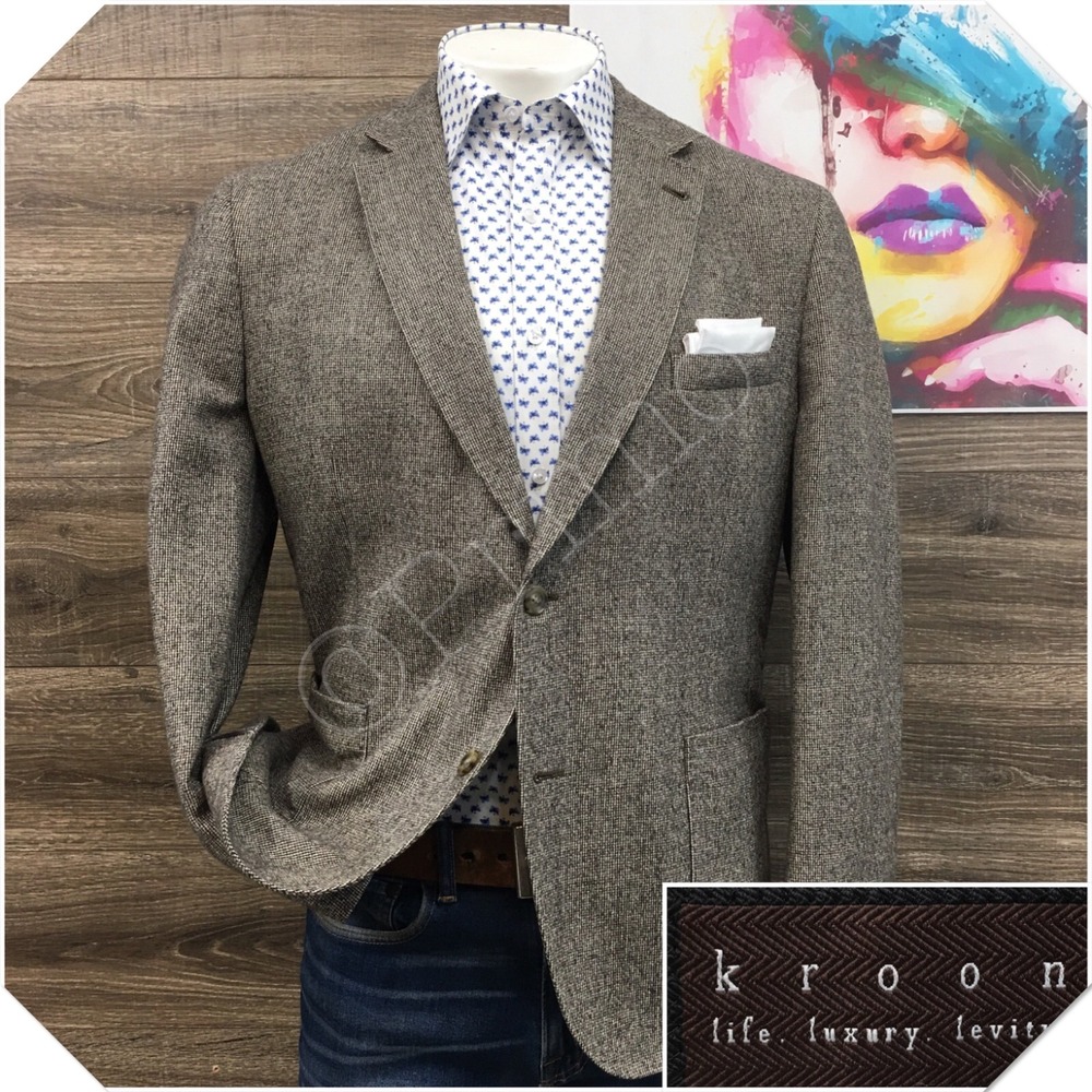 KROON‎ Mens Flannel Wool Blazer Sport Coat Casual Jacket Size 44R Classic Suit